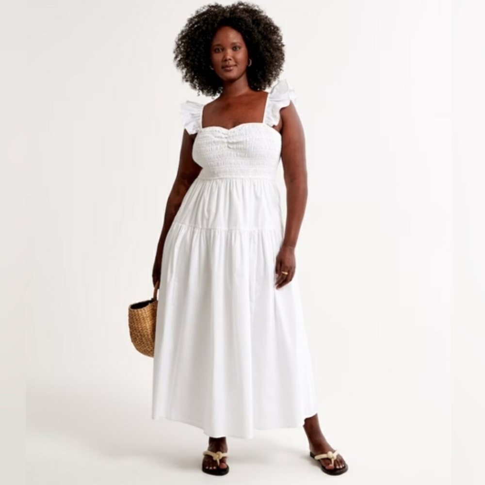 A&F Ruffle Strap Smocked Midi Dress
